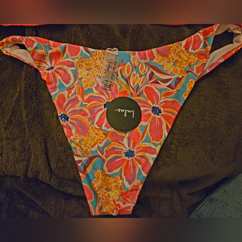 Lulus Coral and Floral Bikini Set Size XL - Picture 3 of 5